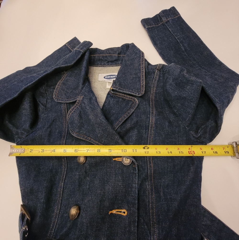 Old Navy Y2K Denim Trench Coat Duster Womens Small 2001 Jean Jacket - Picture 9 of 11